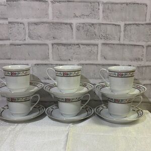 Vintage Elegant Floral White Tea Cup Set of 6